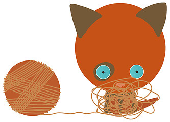 Image showing vector illustration of red kitten with clew