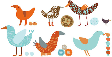 Image showing orange-blue birds vector set