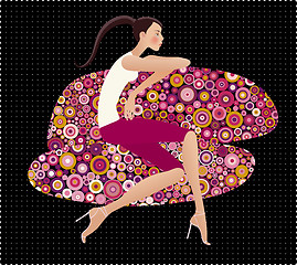 Image showing vector illustration of girl sitting on the patterned divan