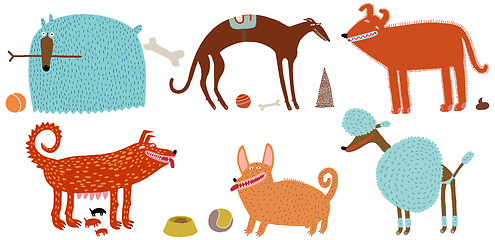 Image showing orange-blue vector dogs set