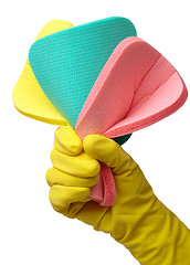 Image showing Few washing sponges in hand