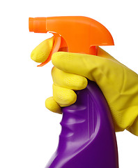 Image showing Hand holds sprayer with chemical cleaner