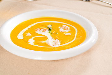 Image showing pumpkin and shrimps cream soup