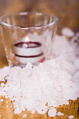 Image showing sea salt and candle