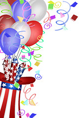 Image showing Uncle Sam Hat with Fireworks and Balloons