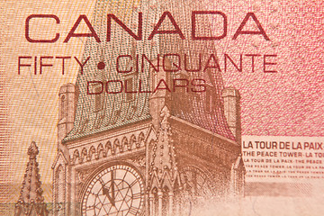 Image showing Peace Tower on 50 dollar bill