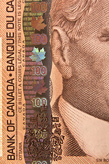 Image showing Portrait of Sir Robert Borden on a 100 dollar bill