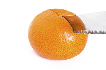 Image showing Mandarin orange cut with a knife