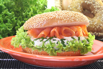 Image showing Bagel with cream cheese and salmon