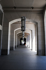 Image showing Curving Colonnade Tunnel of federal building 