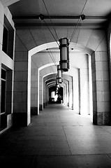 Image showing Curving Colonnade Tunnel of Federal building  