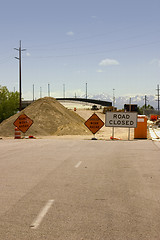 Image showing Construction Site and Road Closed SIgn