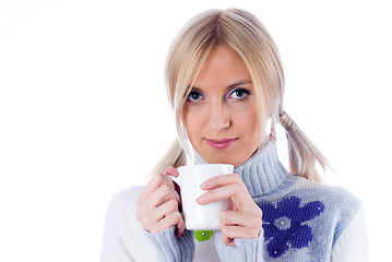 Image showing Young woman with a cup