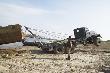 Image showing Disassembly of pontoon bridge