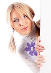 Image showing Woman beside whiteboard