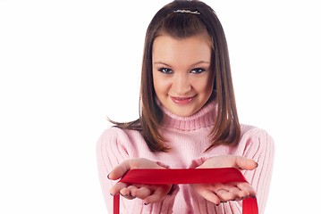 Image showing Woman with red tape