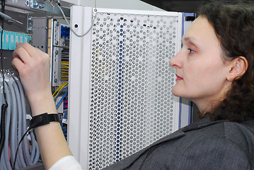 Image showing Woman working on telecommunication equipment