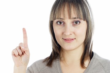 Image showing Woman pointing up