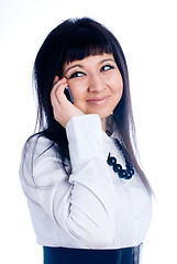 Image showing Talking girl by mobile