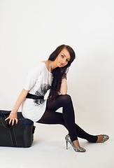 Image showing Beautiful girl with suitcase
