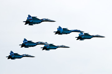 Image showing Six airplanes SU-27