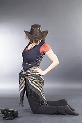 Image showing Beautiful lady in a cowboy hat