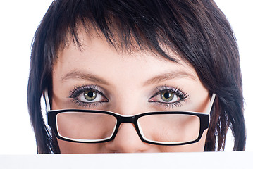 Image showing Girl behind white board