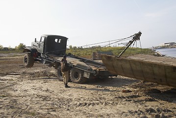 Image showing Disassembly of pontoon bridge