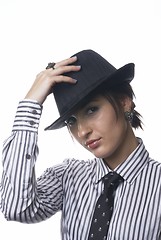 Image showing Woman with tie and hat