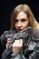 Image showing Attractive woman in fur coat