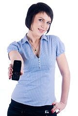 Image showing Woman showing mobile