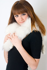 Image showing Girl wearing white fur