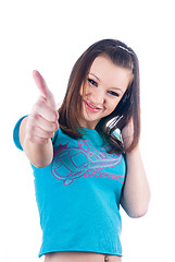 Image showing Girl showing thumb up gesture