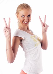 Image showing Woman with victory sign
