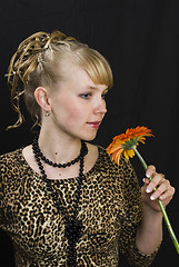 Image showing Girl and flower