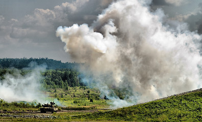Image showing Smoke screen and tank