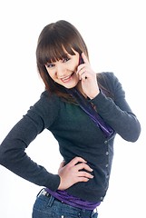 Image showing Talking girl by mobile