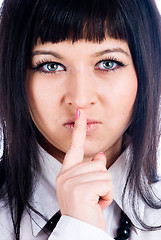 Image showing Woman gesturing to silence