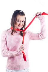 Image showing Woman with red tape