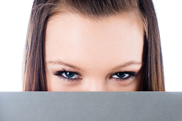 Image showing Girl behind white board