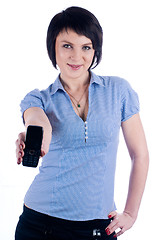 Image showing Woman showing mobile