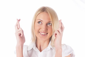 Image showing Girl with crossed fingers