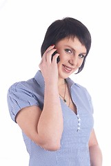 Image showing Talking girl by mobile