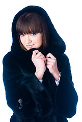 Image showing Young woman in fur coat