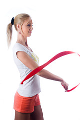 Image showing Woman with red tape