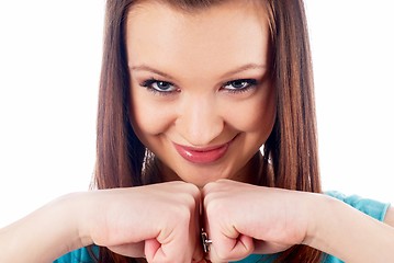 Image showing Woman showing fists