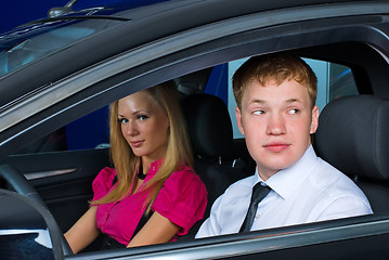 Image showing Young couple in car