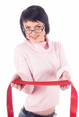 Image showing Woman with red tape
