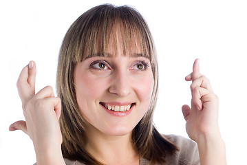 Image showing Girl with crossed fingers