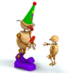 Image showing 3d wood man clown with kid